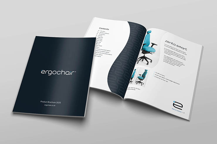 Ergochair product brochure 2025 open showing the ZentoSmart ergonomic chair