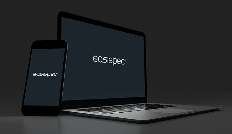 EasiSpec ergonomic chair specification app shown on laptop and mobile