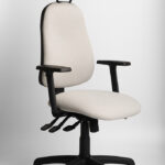 Ergochair ZentoFit ergonomic chair in cream upholstery with neck roll headrest, side view